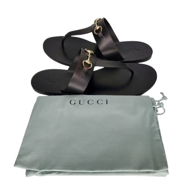 Gucci Horsebit Leather Flat T-Strap Thong Sandals - Picture 8 of 8